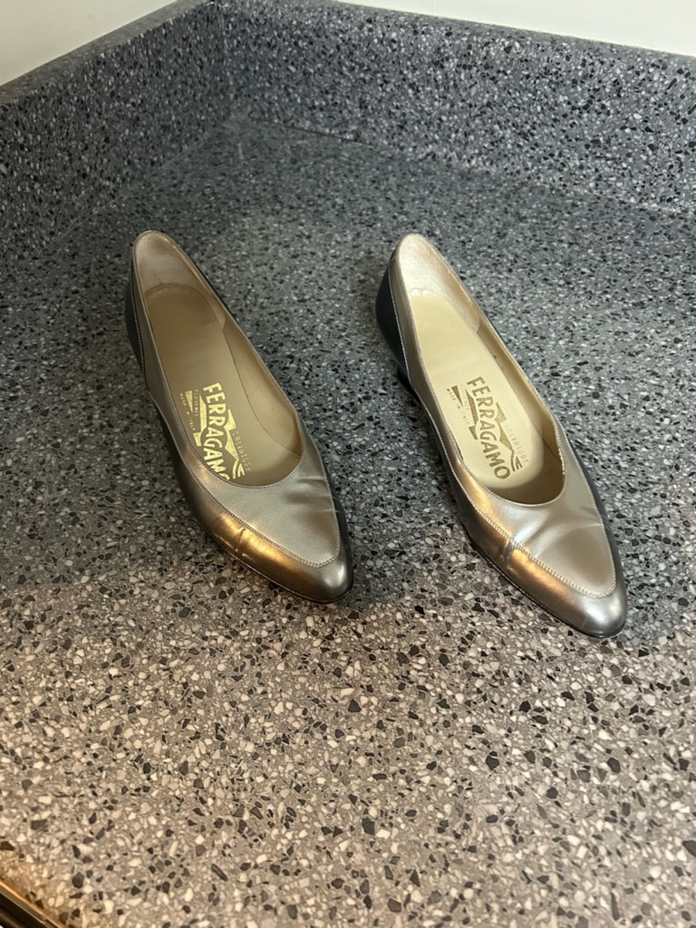 Salvatore Ferragamo Women's Metallic Pewter Pointed-Toe Flats